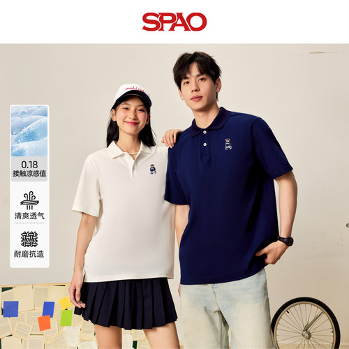 【WOODIE系列】SPAO韩国同款小熊凉感短袖POLO衫男女情侣装上衣ZZ
