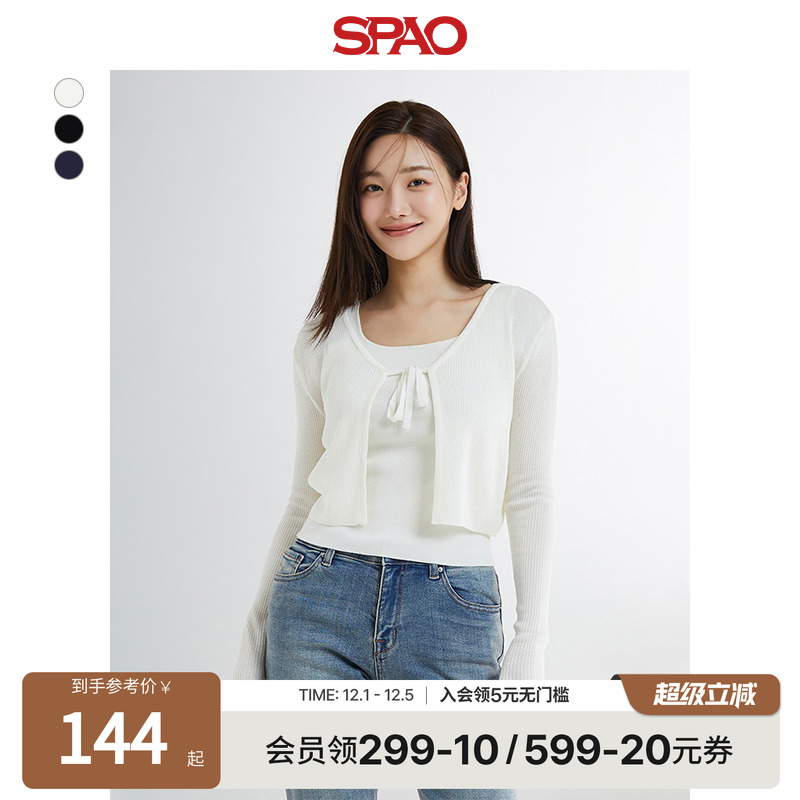 SPAO女士时尚甜美系带毛衣开衫