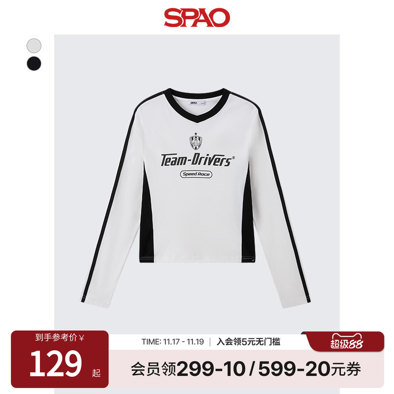 SPAO冬季时尚V领长袖T恤