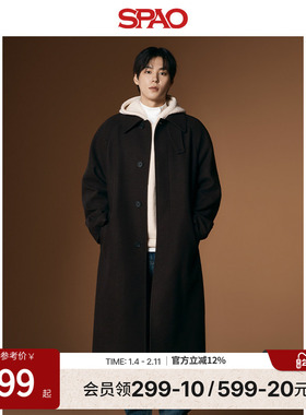 SPAO韩国同款冬季男士简约气质毛呢大衣外套SPJWE4VM02