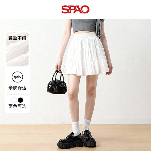 SPAO韩国同款白色蓬蓬短裙女夏季新款蛋糕裙高腰显瘦a字半身裙ZZ