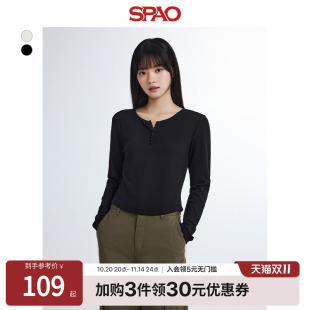 SPAO韩国同款 圆领T恤 秋冬女气质休闲纯色基础打底衫