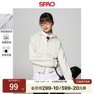 连帽拉链卫衣开衫 运动风短款 休闲外套 25年春秋女时尚 SPAO韩国同款