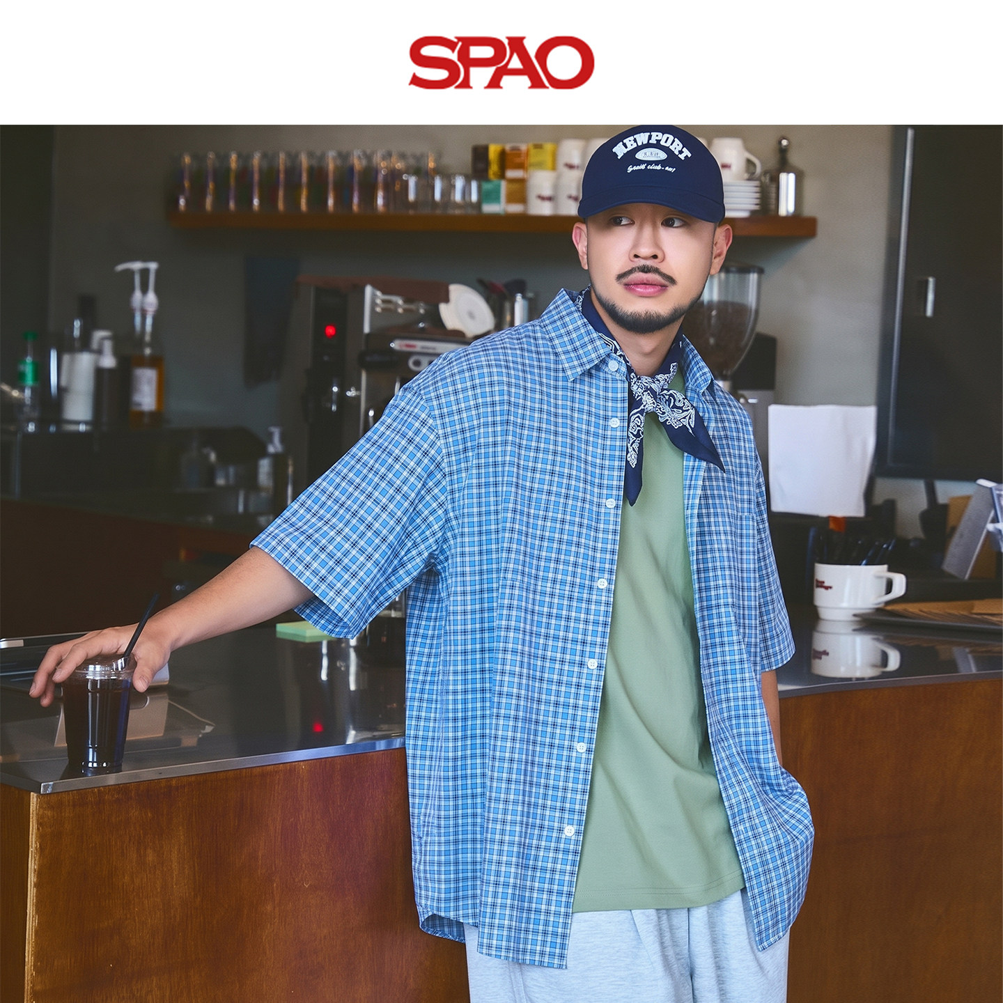 SPAO韩国小熊夏季男女同款轻薄通勤衬衫商务休闲格子衬衣外套男A