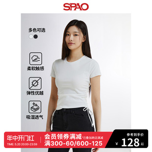 女士修身 SPAO韩国同款 新款 T恤SPRWE25G17 2024年夏季 系带纯色短袖