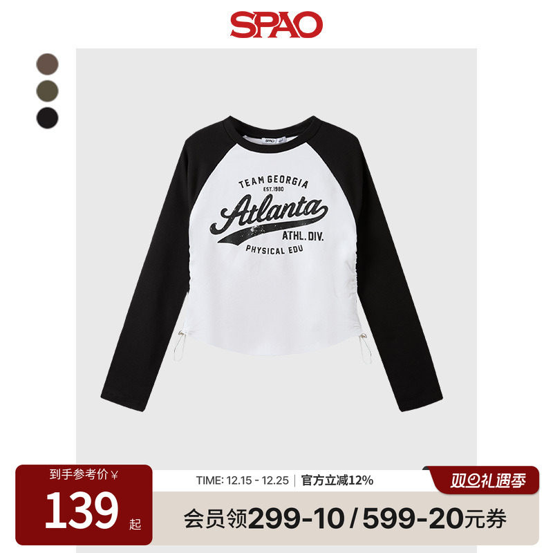 SPAO春季新品拼色长袖T恤