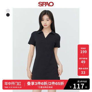 SPAO女士连衣裙春季新款收腰POLO领V领短款裙装SPOMD24S20