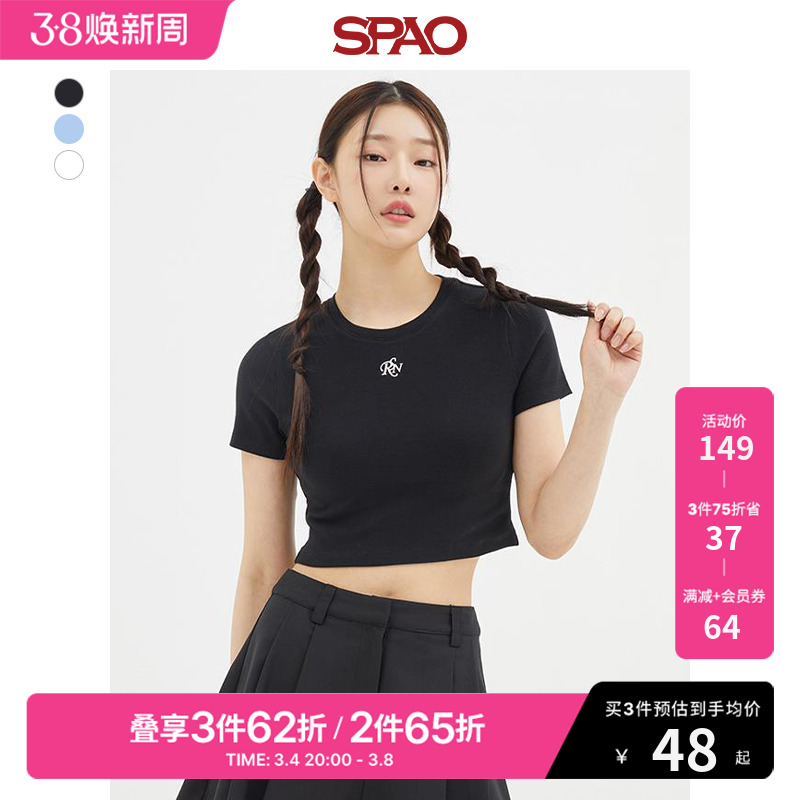 SPAO韩国同款女士T恤春季新款短袖高腰时尚女士T恤SPRPD37G01