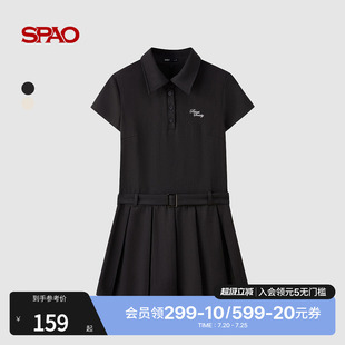时尚 新品 简约纯色字母刺绣百褶连衣裙 2025年夏季 SPAO韩国同款
