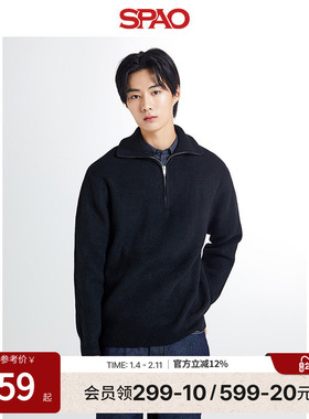 SPAO韩国同款秋冬男士简约宽松翻领休闲条纹针织毛衣SPKAE4TM01