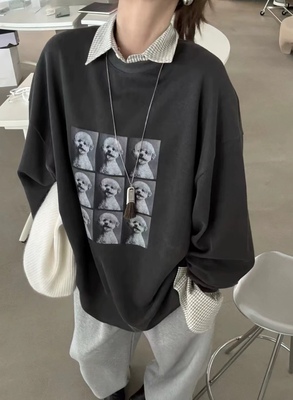 圆领小狗印花卫衣长袖棉女2025春秋韩国东大门休闲宽松百搭lacher