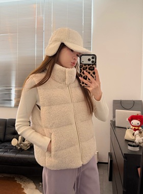 Viiwen 奶乖小白熊 奶白色羊羔毛羽绒马甲保暖立领小个子背心外套