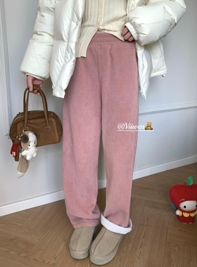 Viiwen 一条陪你过冬 保暖松紧腰显瘦百搭直筒高腰阔腿加绒休闲裤
