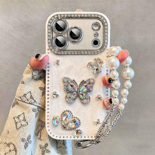 新款适用苹果17promax的手机壳闪钻蝴蝶iphone17pro保护套女款带挂绳14小众高级感16pro奢华爆款15全包超好看
