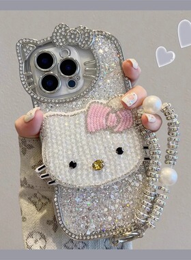 适用苹果16promax手机壳13保护套新款14闪钻Hellokitty猫咪iphone15pro高级感带挂绳12全包防摔16pro可爱个性