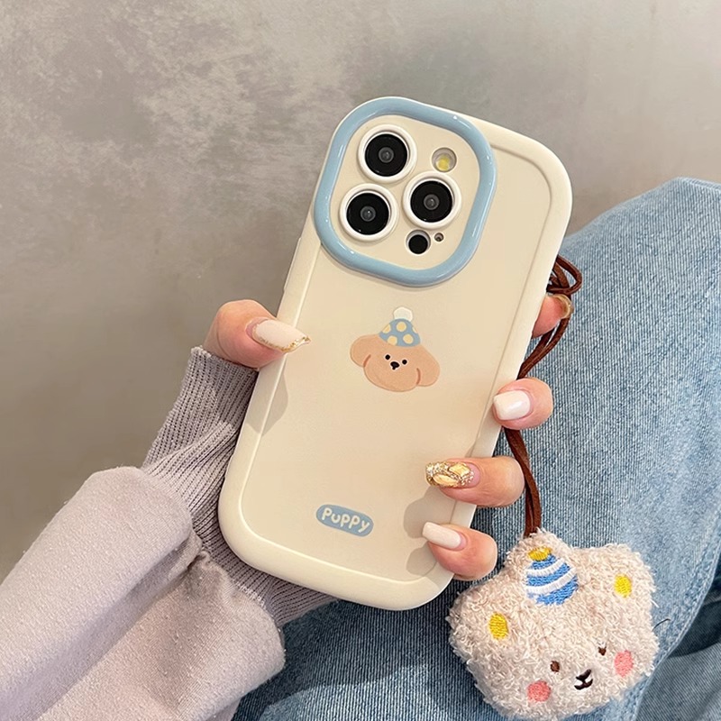 酷图ins风可爱卡通狗狗带挂坠适用苹果15promax手机壳iphone14pro高级感13小众12新款11保护套x/xr7xsmax8