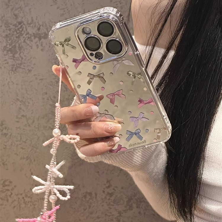 彩色镜面蝴蝶结适用苹果系手机壳