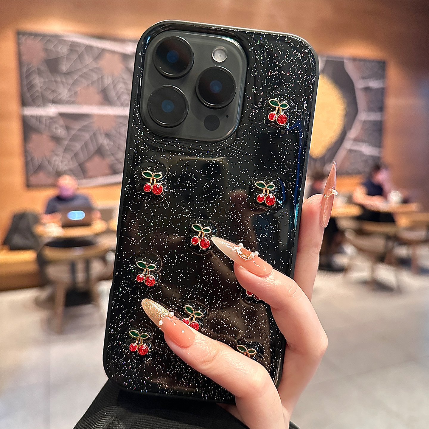 酷图日韩少女水钻樱桃适用苹果iPhone16promx创意手机壳iPhone15Pro软壳14小众13pro新款12滴胶防摔保护套11