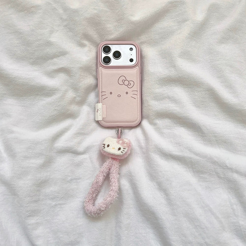 卡通可爱粉色猫咪适用苹果18promax新款手机壳高级感挂绳iphone17独特超好看15秋冬皮质14全包防摔16pro女套
