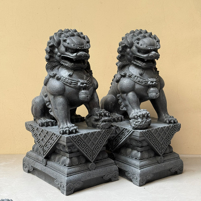 大理石狮子家用门前造景摆件一对
