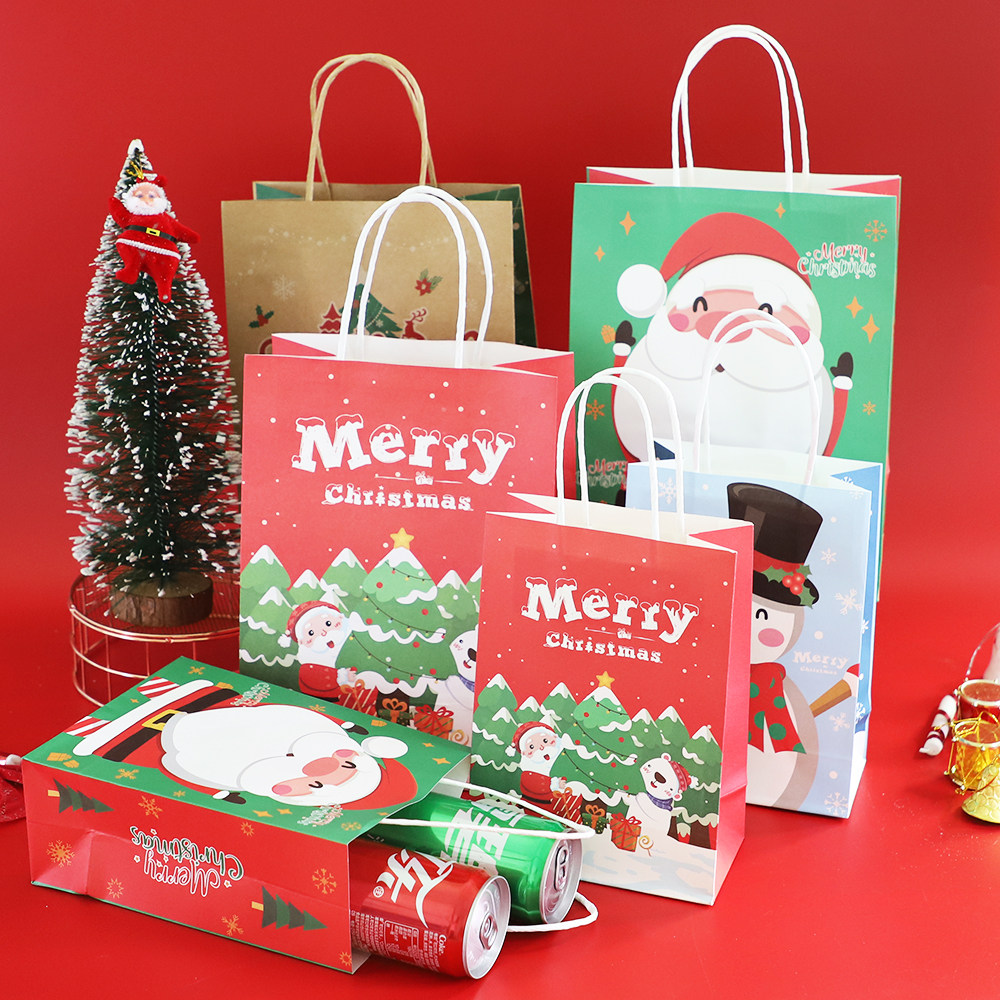 卡通圣诞节平安夜礼品袋烘培零食手提纸袋子创意小礼物盒牛皮纸袋