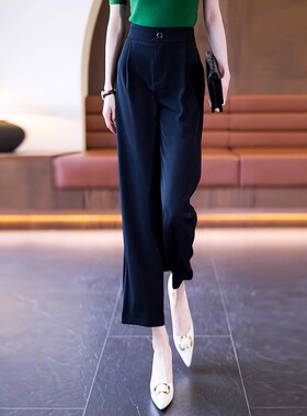 黑色冰丝阔腿裤女夏季薄款2026新款九分裤高腰显瘦垂感直筒休闲裤