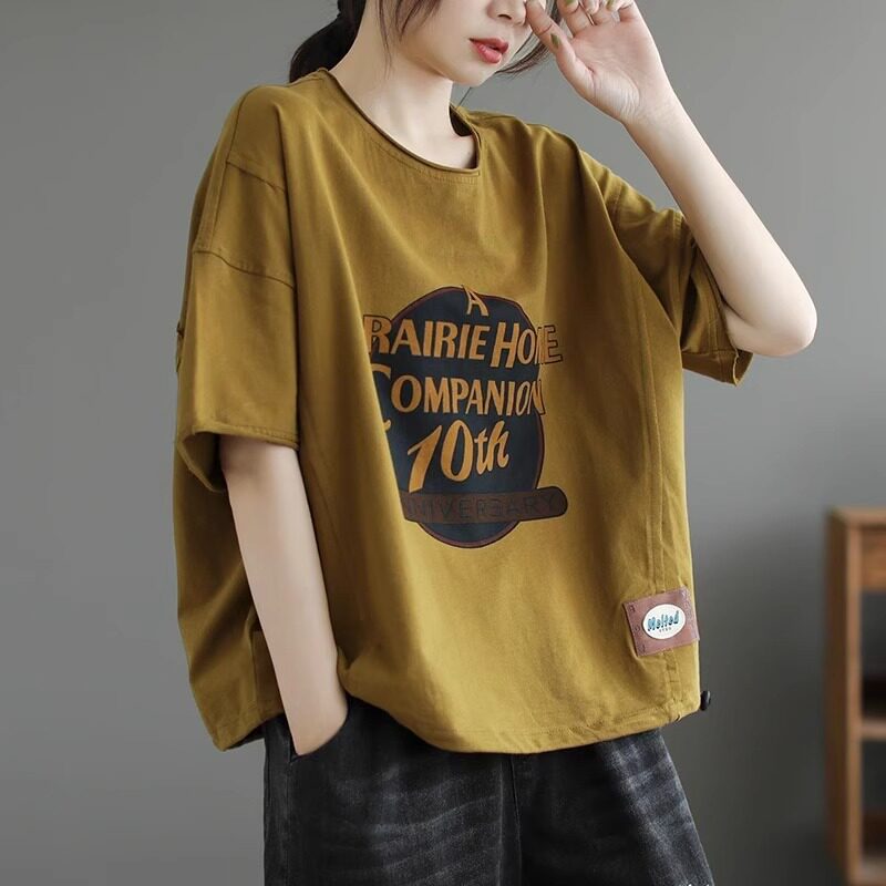 欧货洋气纯棉休闲短袖T恤女士2026新款夏季大码胖mm宽松遮肚上衣