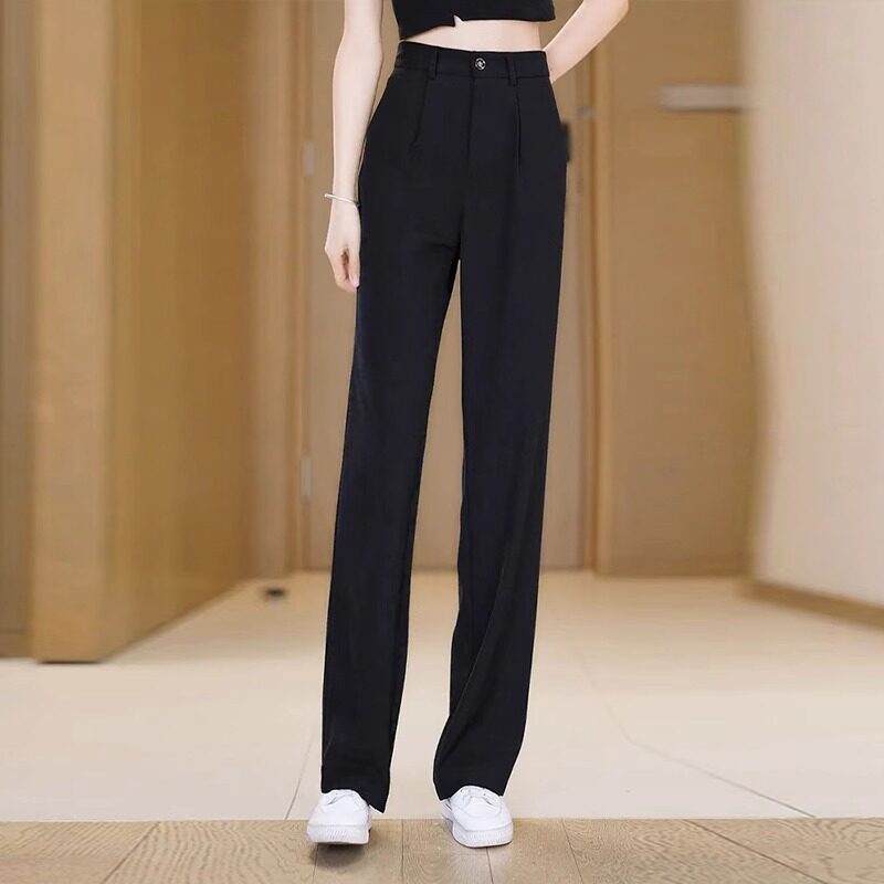 窄版直筒西裤女夏季新款长裤薄款裤子黑色阔腿裤修身显腿长西装裤