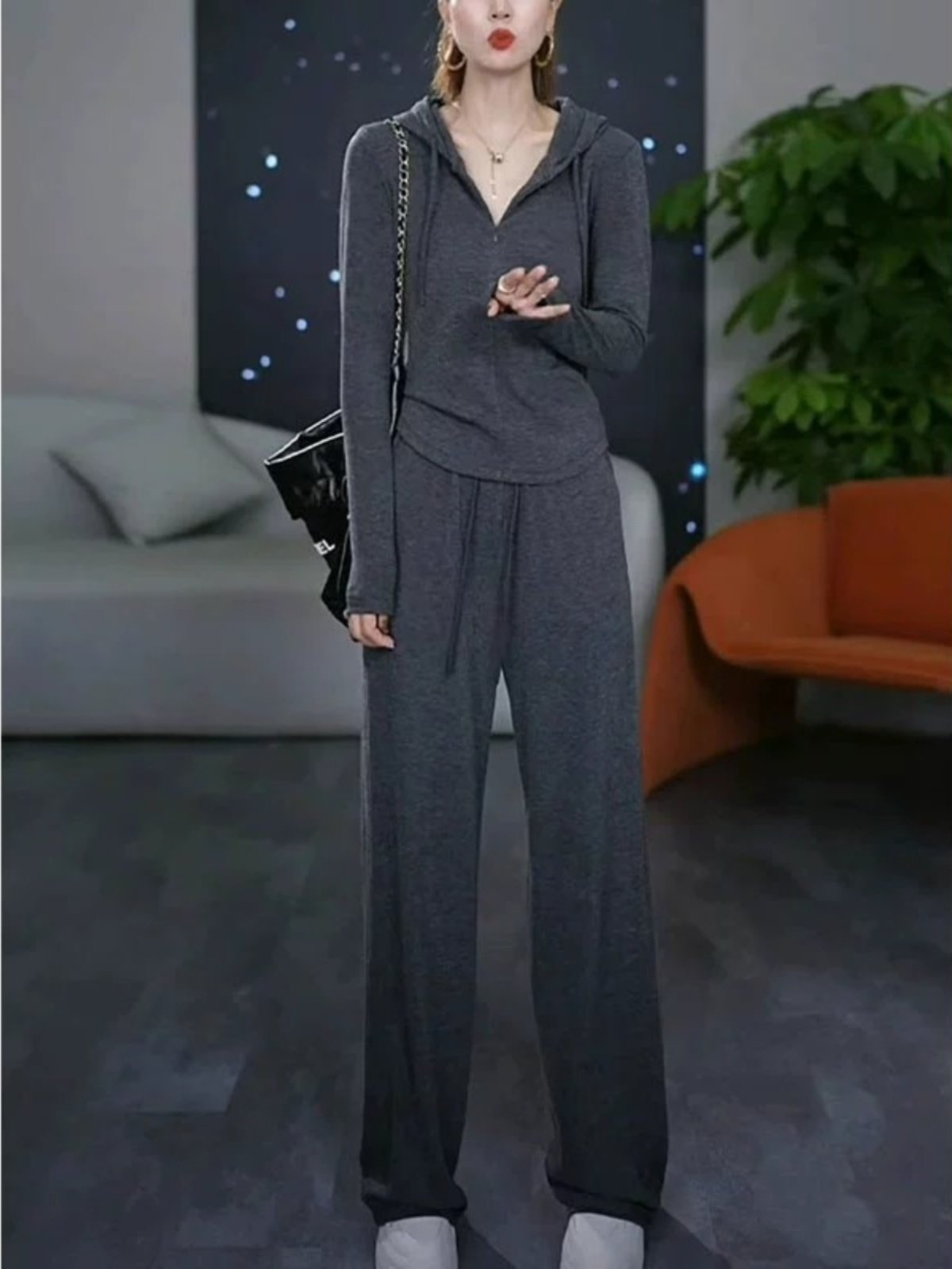 高级感运动风套装女2025秋季新款小个子时尚连帽卫衣阔腿裤两件套