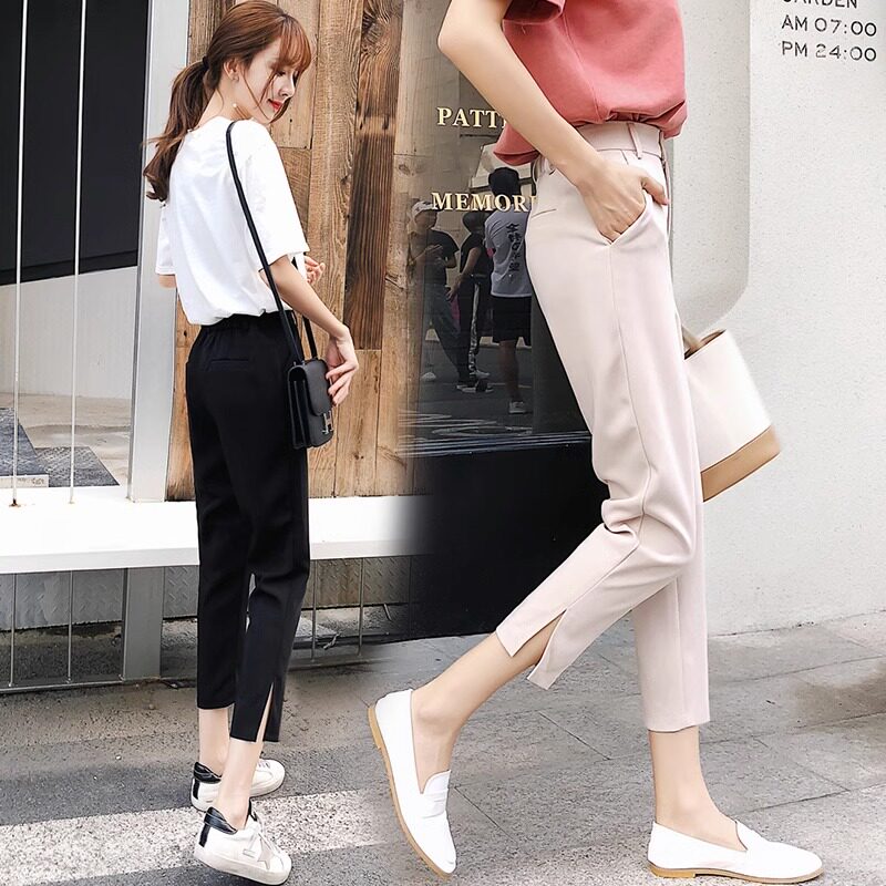 西装裤女裤夏季薄款2026新款开叉九分小个子冰丝休闲八分烟管裤子