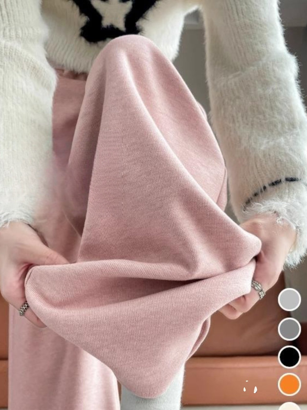 粉色糯米裤女2025新款秋冬加绒加厚阔腿裤子高腰垂感宽松直筒卫裤,女装/女士精品,休闲裤,淘宝优惠券,粉丝福利购,淘宝优惠卷