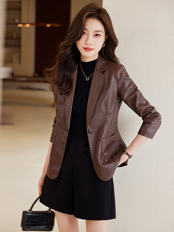 韩版短款皮衣外套女小个子2025新款今年流行高级感炸街小西服上衣