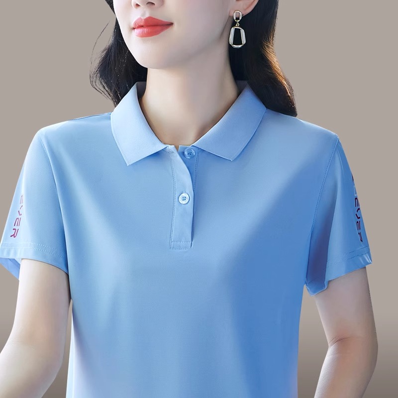 冰丝速干短袖T恤女士夏新款宽松保罗衫翻领上衣polo衫工作服定制