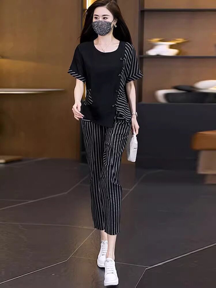 加码宽松休闲女装2025新夏季肥胖毫米覆盖腹部,看起来苗条,时尚