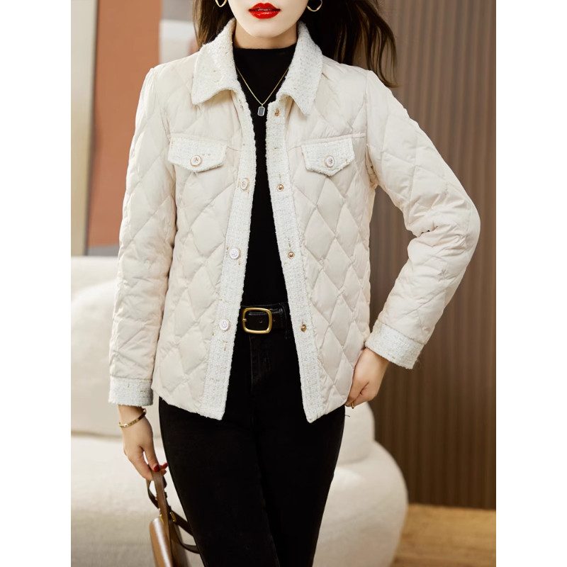 小香风轻薄保暖羽绒服女2025冬季新款修身小个子菱格鸭绒短款外套