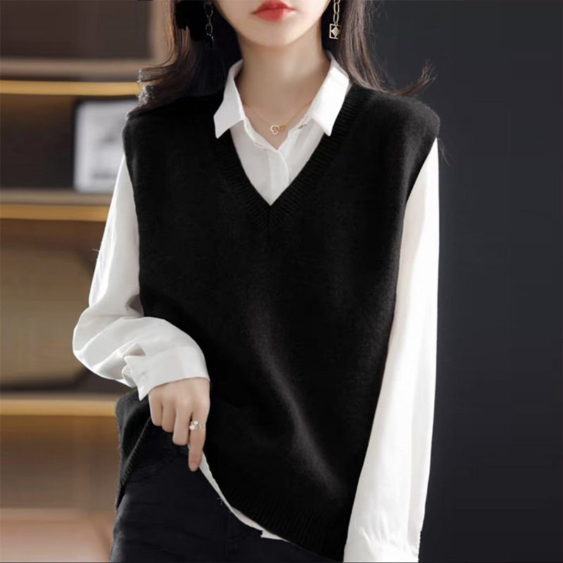 加肥加大针织马甲背心女春秋款坎肩套头大码毛衣外搭叠穿无袖上衣