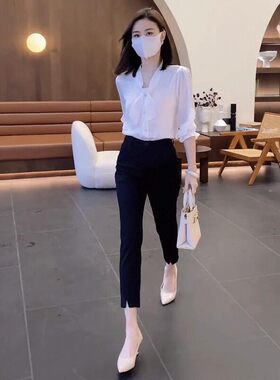 黑色西装裤女小个子2025新款七分小脚休闲西裤爆款夏季八九分裤子