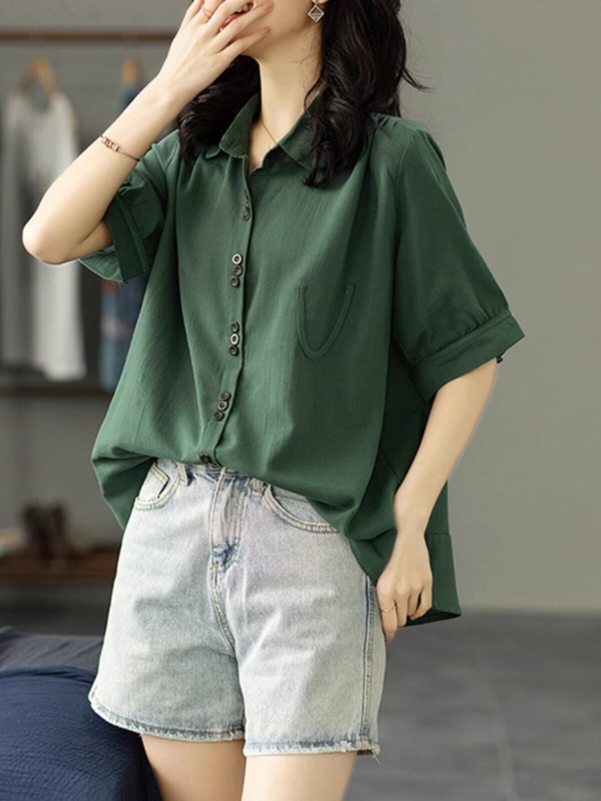 大码女装胖mm遮肚肉上衣显瘦夏季新款女士短袖t恤胖妹妹宽松衬衫