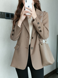 卡其色西装外套女高级设计感小众春秋款2025年新款韩版宽松小西服