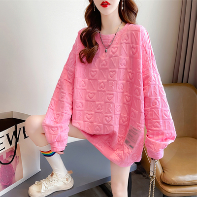 华夫格卫衣女春秋韩版宽松薄款秋装大尺码设计感小众ins上衣外套