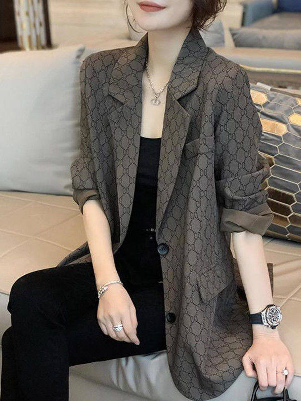 西装外套女欧洲站2025春秋新款时尚欧货小众设计感洋气印花西服潮