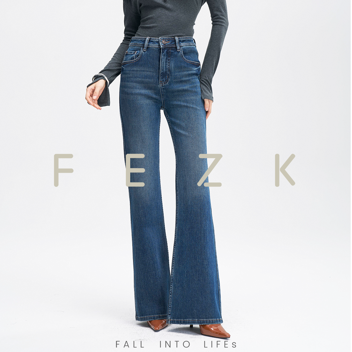 FEZK Zephyr•四面弹莱赛尔大牛洗水细腻顺泽显瘦修身喇叭裤FL033