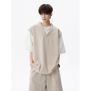 新款 假两件短袖 t恤上衣宽松休闲短裤 两件套2026夏季 痞帅运动套装