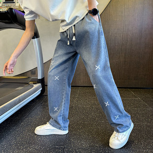 直筒宽松休闲弯刀裤 刺绣牛仔裤 新款 高街百搭时尚 款 男装 2026夏季