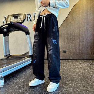 直筒宽松高级破洞工装 2026新款 牛仔裤 时尚 潮流长裤 男装 男款 直筒裤