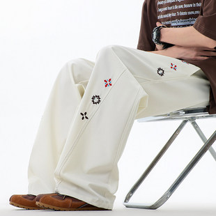 男高街透气舒适百搭潮流长裤 2026夏季 休闲裤 美式 新款 冰丝刺绣薄款