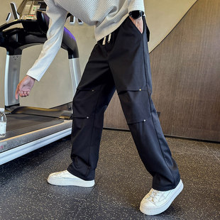 个性 男款 直筒宽松拼接休闲长裤 拖地时尚 潮流款 阔腿裤 2026新款