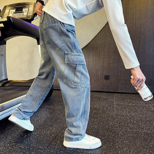 宽松高级工装 直筒牛仔裤 男士 潮流 男款 休闲直筒裤 直刀裤 2026新款
