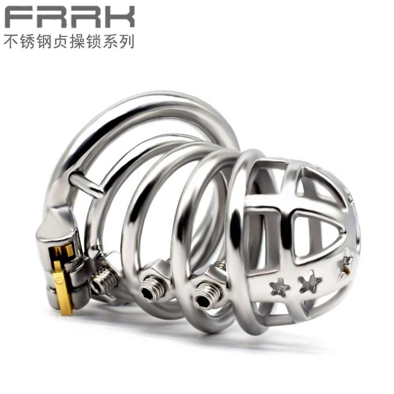 千爱FRRK-70 新款铆钉款按压式高潮束缚按摩防勃起不锈钢男贞操锁
