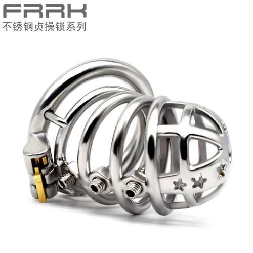 千爱FRRK-70 新款铆钉款按压式高潮束缚按摩防勃起不锈钢男贞操锁